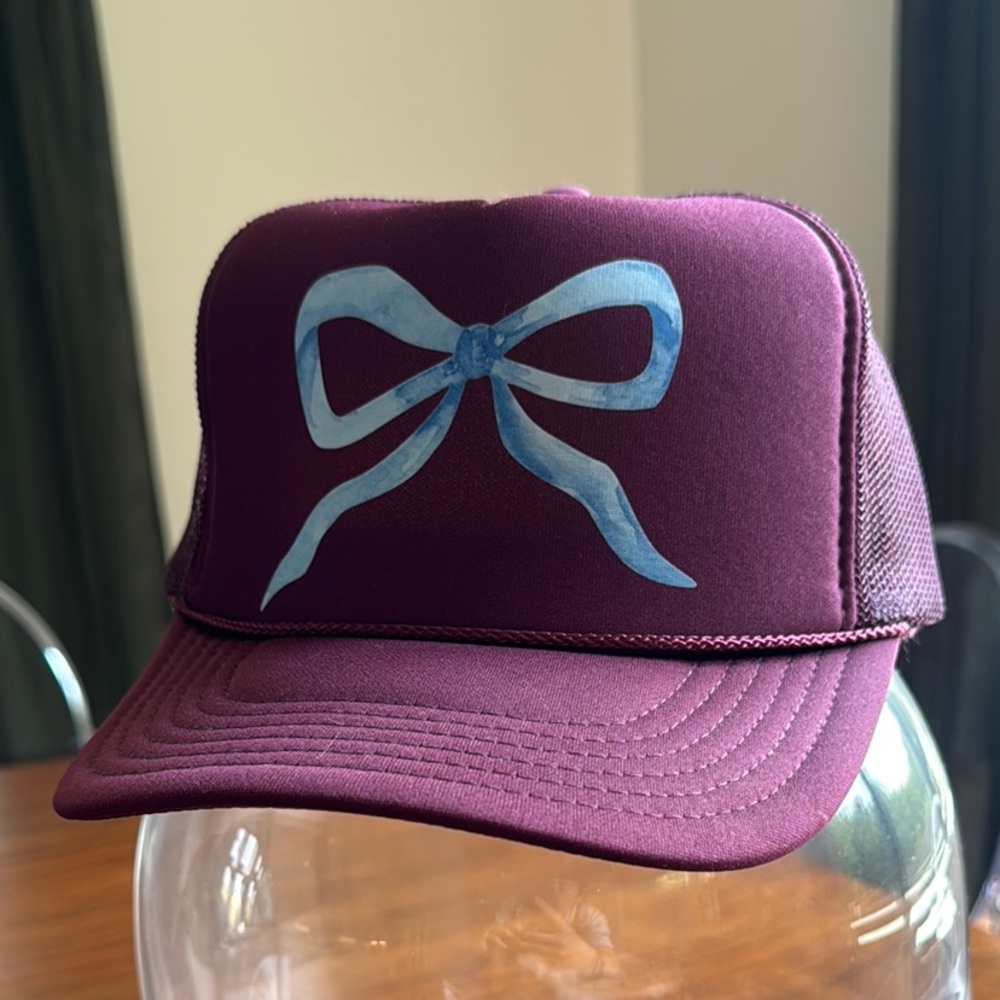 Burgundy & Blue Bow Trucker Hat